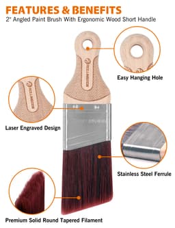 Кисть с короткой ручкой Rollingdog 50мм, угловой срез, синтетика, серия Professional, арт.10327 - фото 8
